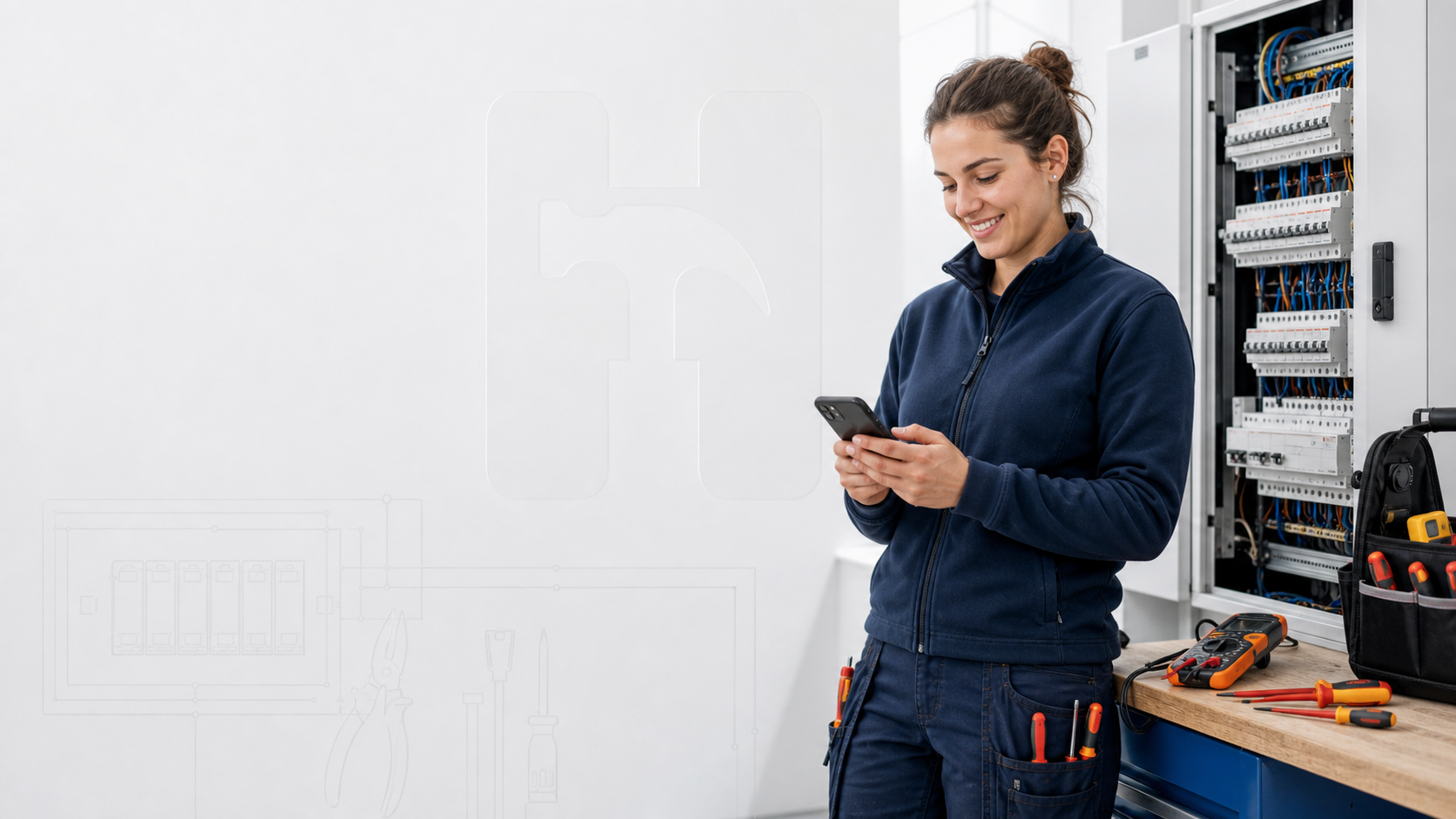 Elektrikerin bei der Arbeit im Bereich Technik und Energie
