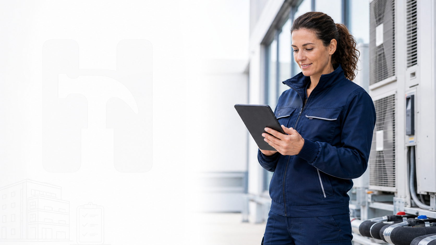 Facility-Managerin bei einer digitalen Objektkontrolle