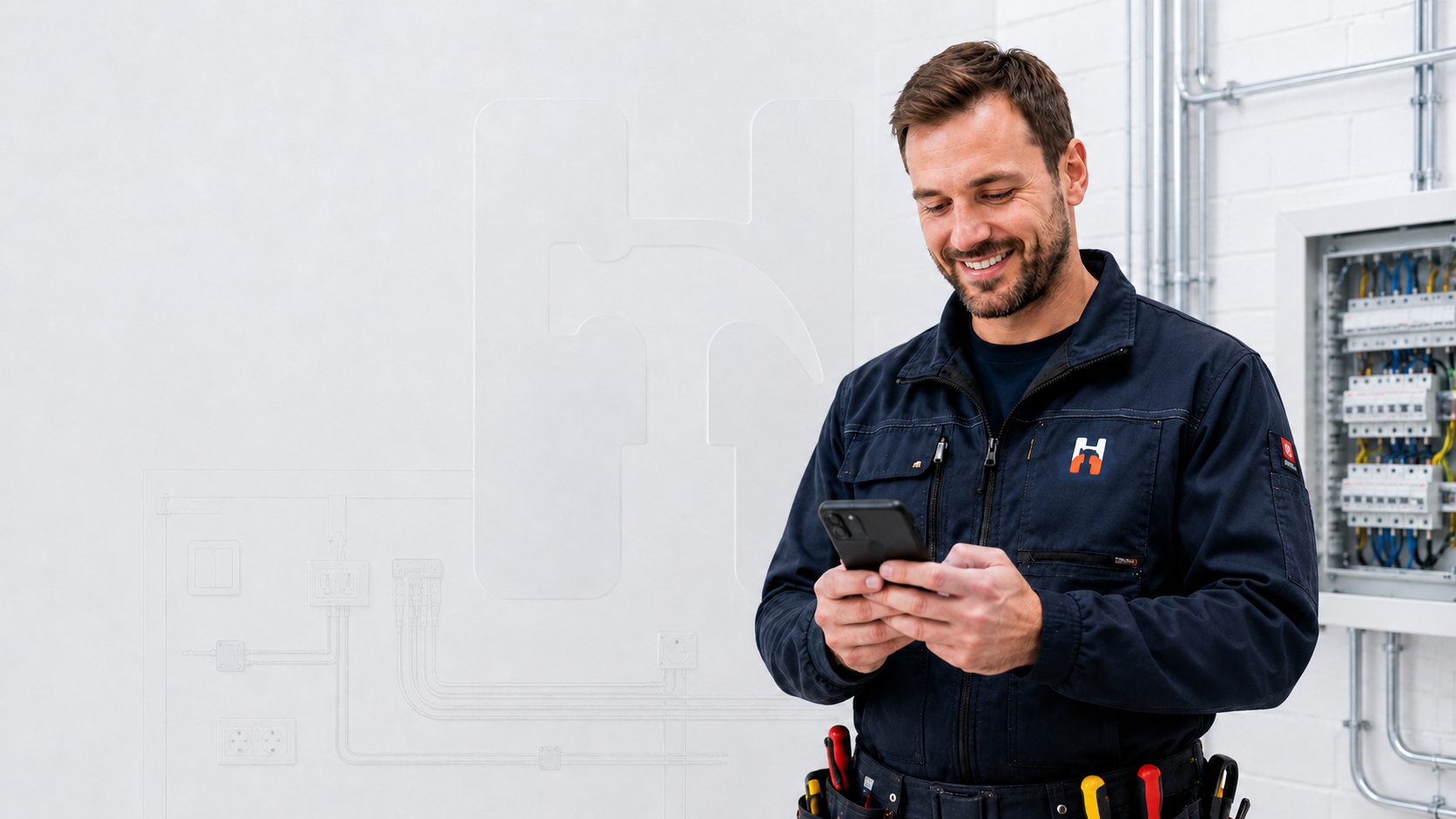 Handwerker erfasst seinen Auftrag per Smartphone